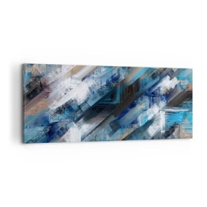 Cuadro sobre lienzo - Impresión de Imagen - Composición abstracta con líneas diagonales azules. - 120x50cm - En una inclinación azul - Decoración de pared moderna para salón y dormitorio ARTTOR