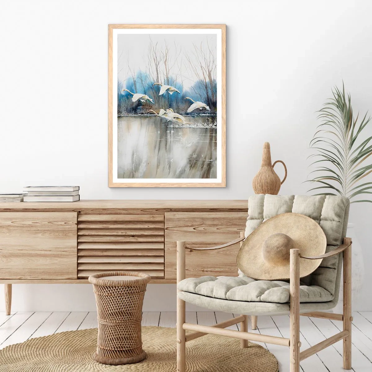 Póster en marco roble claro - Como en un cuento de cisnes salvajes - 70x100 cm