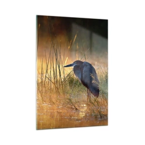 Cuadro sobre vidrio - Impresiones sobre Vidrio - Puesta de sol sobre un lago con una garza - 50x70cm - Dame un respiro con estas fotos - Decoración de pared moderna para salón y dormitorio ARTTOR
