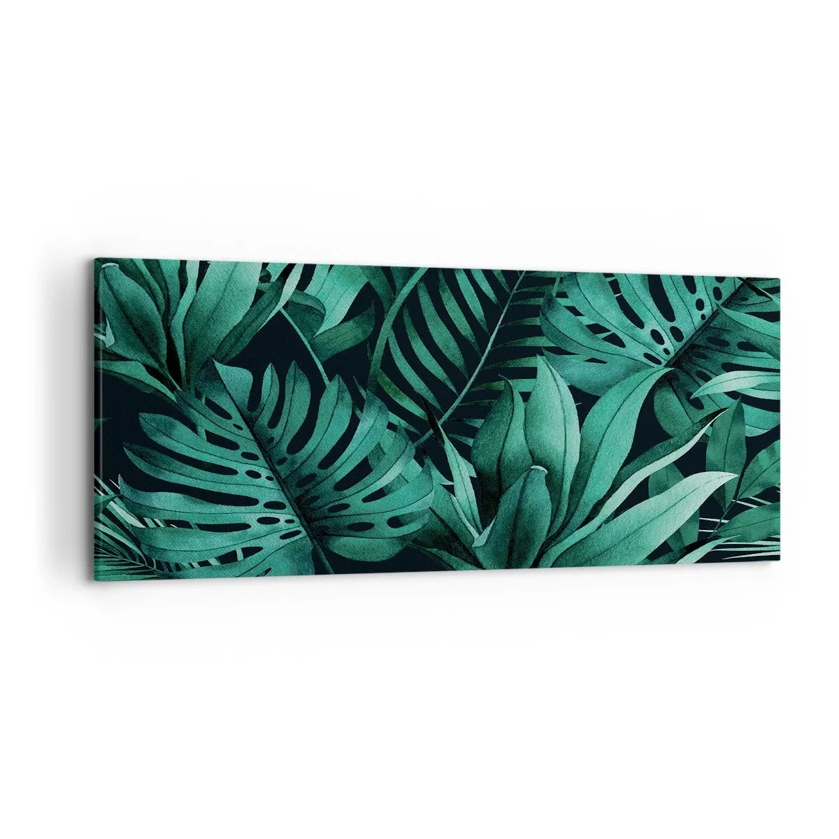 Cuadro sobre lienzo - Impresión de Imagen - Hojas tropicales en tonos de verde intenso. - 120x50cm - Profundidad del verde tropical - Decoración de pared moderna para salón y dormitorio ARTTOR