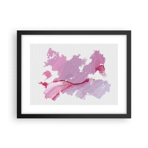 Póster en marco negro - Mapa de un mundo rosa - 40x30 cm