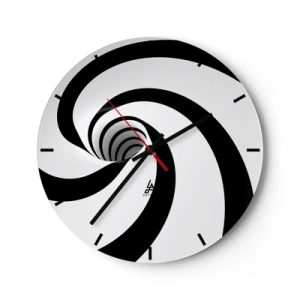 Reloj de pared - Reloj de vidrio - Espiral dinámica en blanco y negro - 30x30cm - ¿Ceder al torbellino? - Decoración de pared moderna para salón, cocina y dormitorio ARTTOR