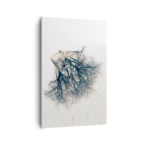 Cuadro sobre lienzo - Impresión de Imagen - Silueta creativa de una mujer y árboles. - 80x120cm - Escuchando el susurro de un árbol - Decoración de pared moderna para salón y dormitorio ARTTOR