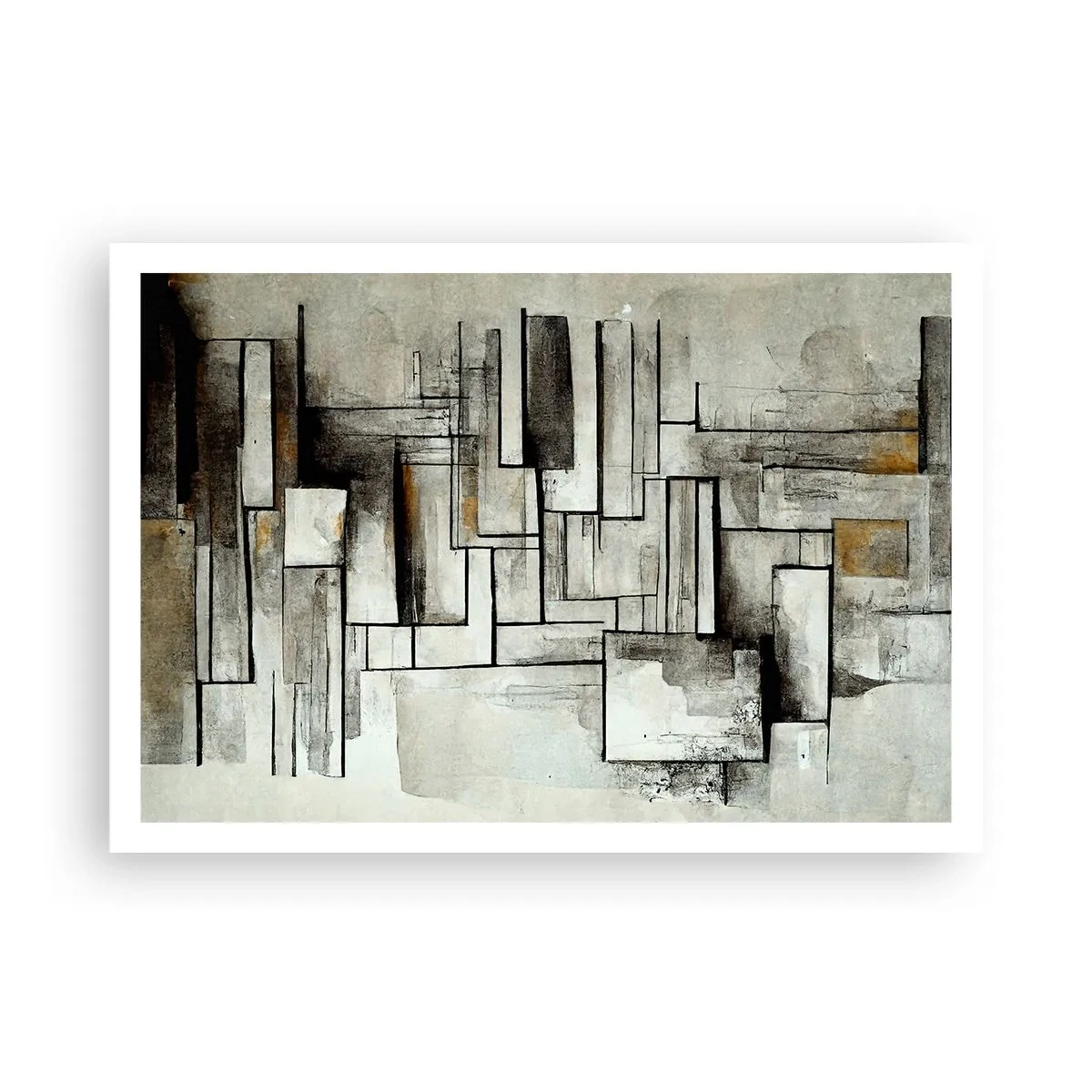 Póster - Rectángulos abstractos en tonos de gris y negro. - 100x70cm - El poder de la sencillez - Decoración de pared moderna para salón y dormitorio ARTTOR