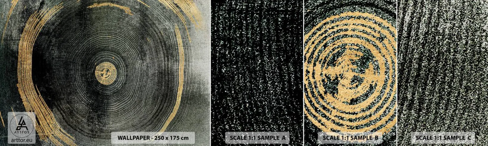 Muestra de fotomural autoadhesivo Deluxe Sticker - Cambio y perpetuidad - Oscuro, Madera, Arte deco - 100x30 cm