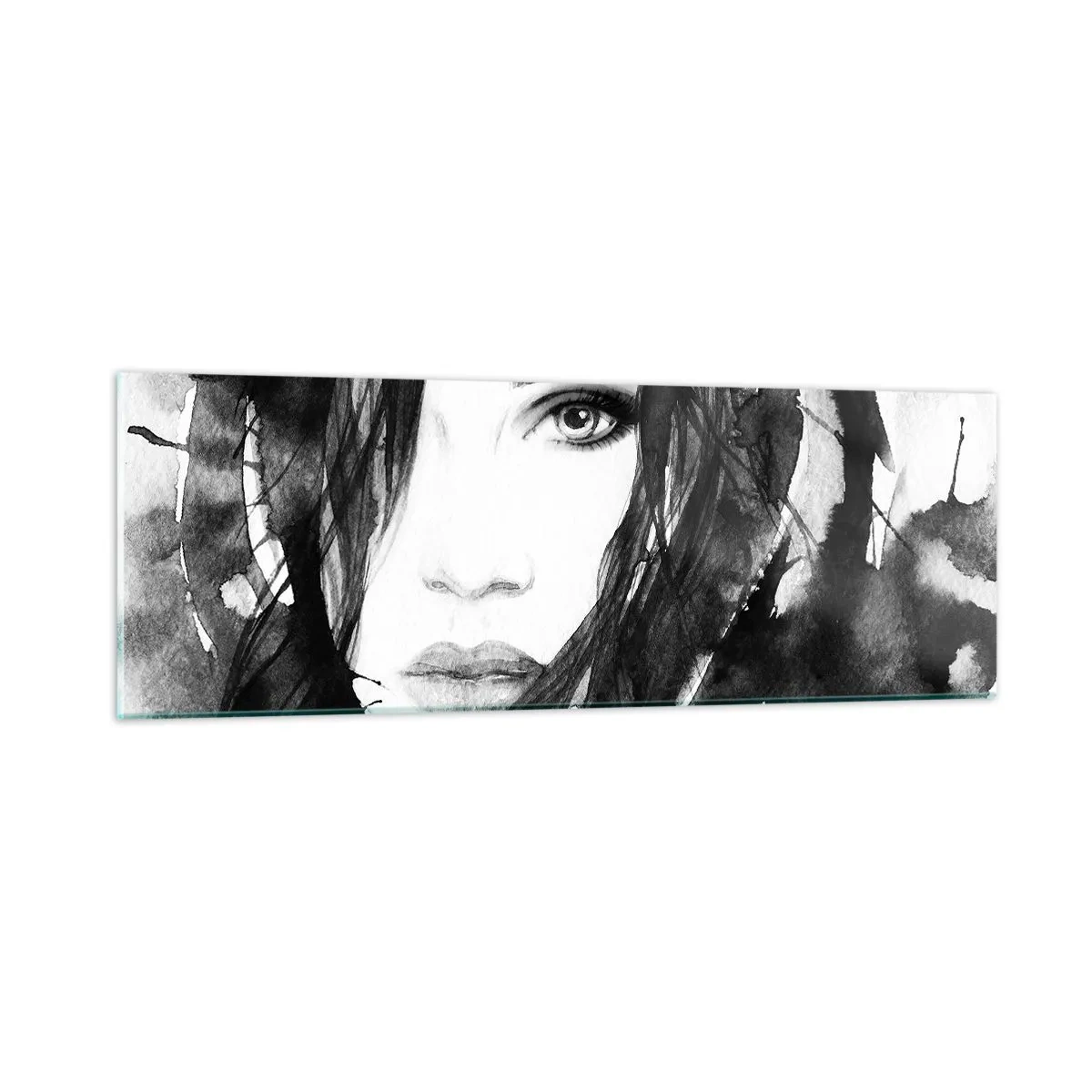 Cuadro sobre vidrio - Impresiones sobre Vidrio - Retrato de una dama en blanco y negro - 90x30 cm