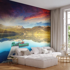 Fotomural Autadhesivo Deluxe Sticker - Sobre el agua tan suave como un espejo - Paisaje, Montañas, Bosque - 200x140 cm