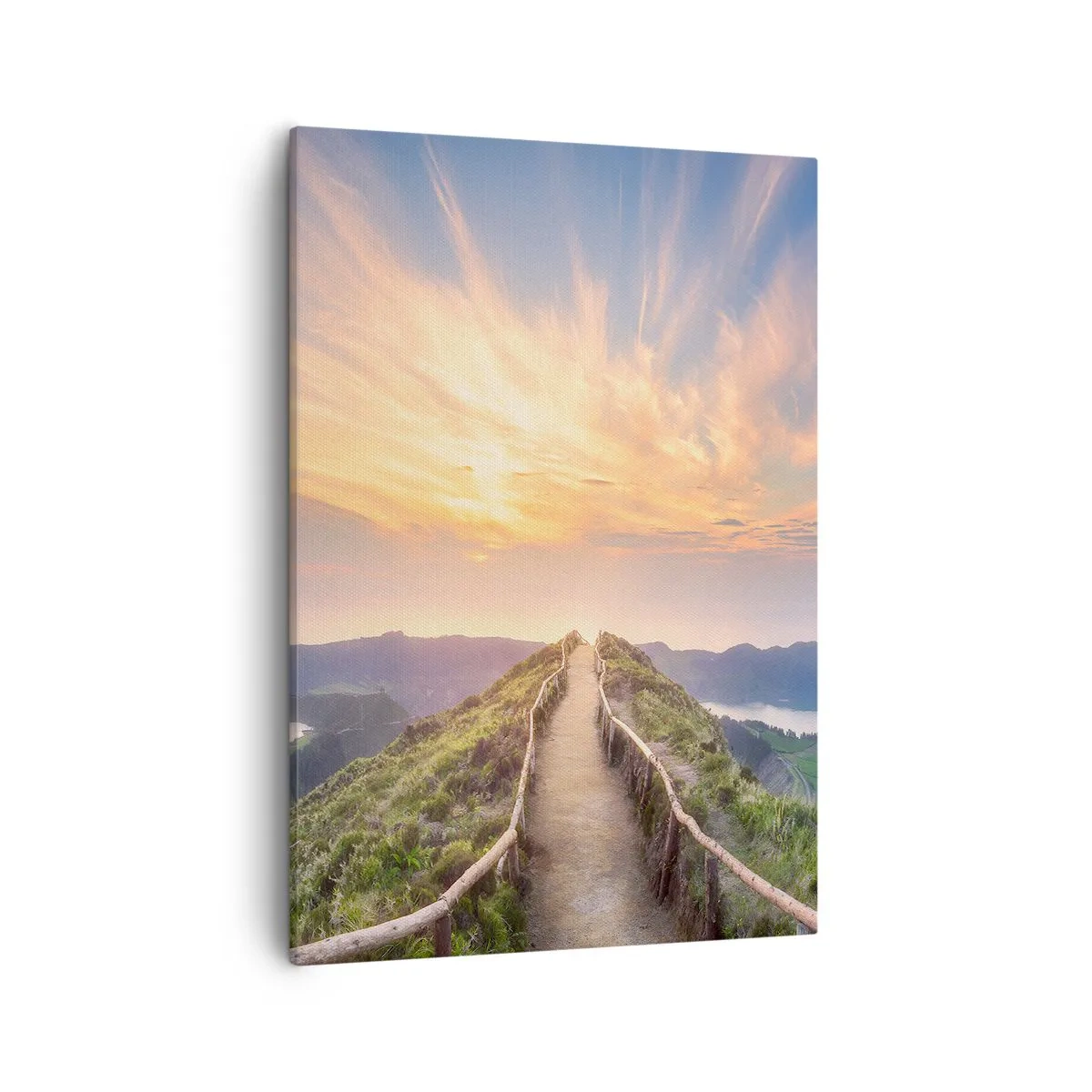 Cuadro sobre lienzo - Impresión de Imagen - Un pintoresco sendero en una colina con vista al atardecer. - 50x70cm - Cerca del cielo - Decoración de pared moderna para salón y dormitorio ARTTOR