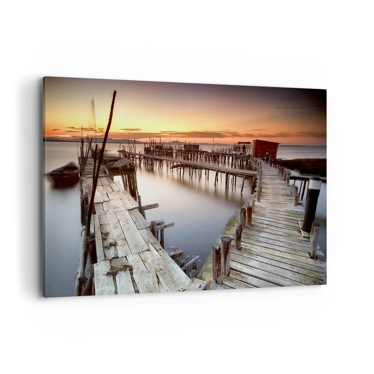 Cuadro sobre lienzo - Impresión de Imagen - Muelles de madera en aguas tranquilas al atardecer - 120x80cm - Auténtico, sublime - Decoración de pared moderna para salón y dormitorio ARTTOR