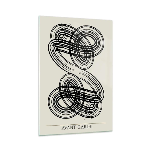 Cuadro sobre vidrio - Impresiones sobre Vidrio - Líneas negras abstractas sobre fondo claro en estilo vanguardista. - 80x120cm - Salió espontáneamente - Decoración de pared moderna para salón y dormitorio ARTTOR