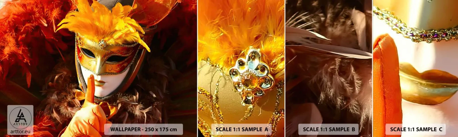 Muestra De Fotomural Standard Eco - El misterio es parte del juego - máscara veneciana, Pedazo, Venecia - 100x30 cm