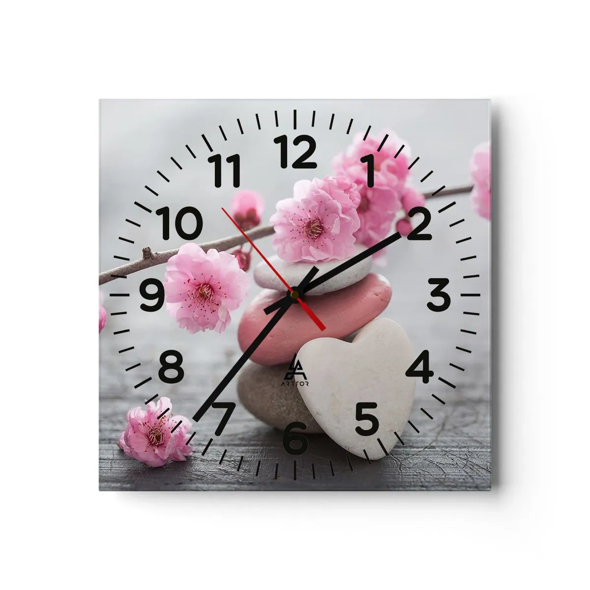 Reloj de pared - Reloj de vidrio - Felicidad con la flor del cerezo - 40x40 cm