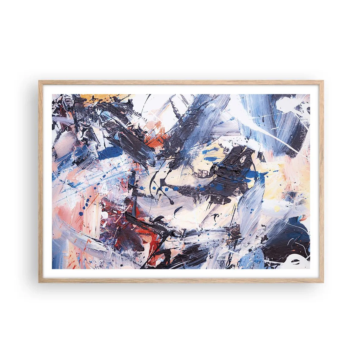 Póster en marco roble claro - Danza loca de la abstracción - 100x70 cm