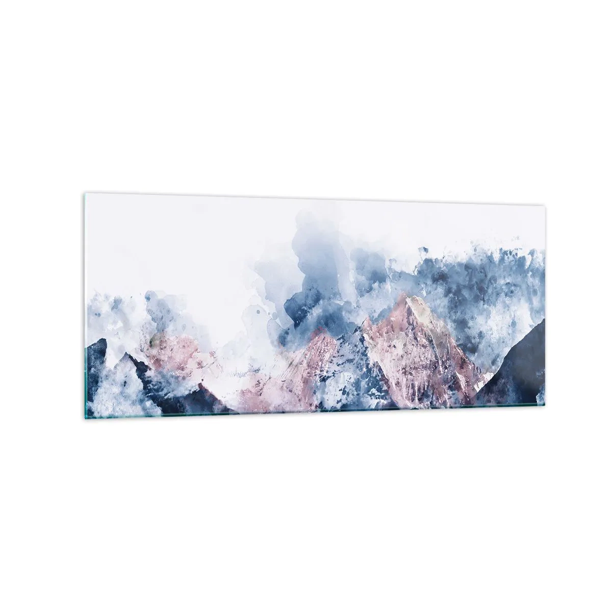 Cuadro sobre vidrio - Impresiones sobre Vidrio - Montañas de acuarela en tonos pastel sobre un fondo blanco. - 120x50cm - El techo del mundo - Decoración de pared moderna para salón y dormitorio ARTTOR