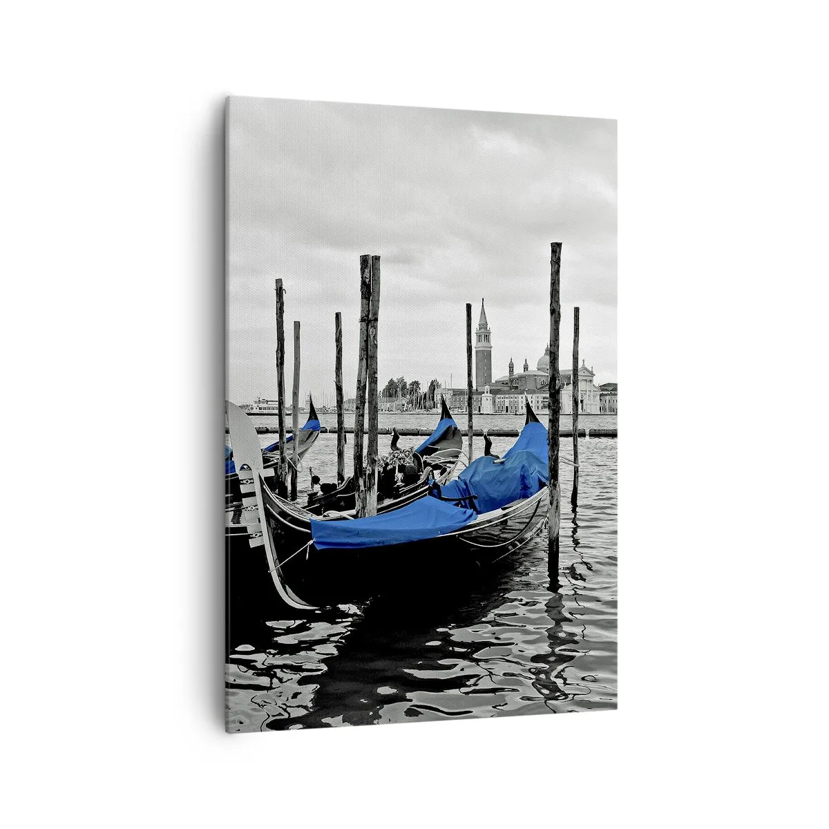 Cuadro sobre lienzo - Impresión de Imagen - Góndolas en Venecia con cubiertas azules - 70x100cm - Venecia en el pensamiento - Decoración de pared moderna para salón y dormitorio ARTTOR