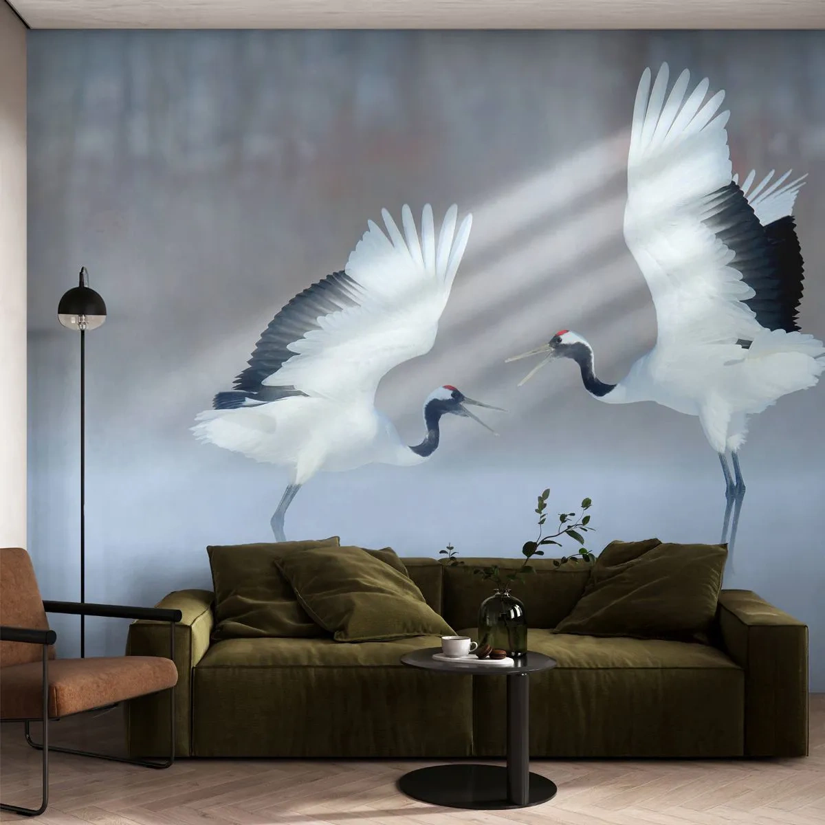 Fotomural Autadhesivo Deluxe Sticker - Danza en la niebla - Invierno, Pájaro, Naturaleza - 350x256 cm