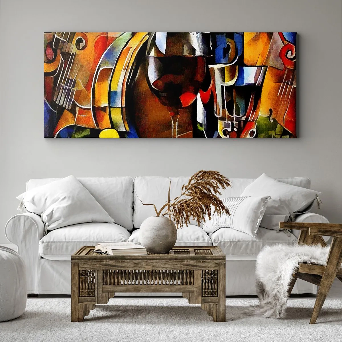 Cuadro sobre lienzo - Impresión de Imagen - Bodegón abstracto con gafas e instrumentos - 120x50cm - Y el mundo se vuelve más colorido - Decoración de pared moderna para salón y dormitorio ARTTOR