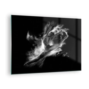 Cuadro sobre vidrio - Impresiones sobre Vidrio - Silueta en blanco y negro de una bailarina en movimiento dinámico. - 70x50cm - El arte del vuelo - Decoración de pared moderna para salón y dormitorio ARTTOR