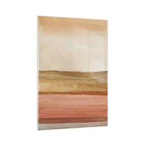 Cuadro sobre vidrio - Impresiones sobre Vidrio - Rayas abstractas en tonos beige, dorado y rosa sobre lienzo. - 70x100cm - Composición vertical - Decoración de pared moderna para salón y dormitorio ARTTOR