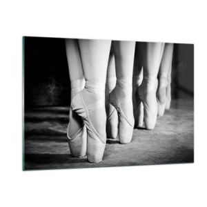 Cuadro sobre vidrio - Impresiones sobre Vidrio - Bailarinas en puntas en un escenario en blanco y negro - 120x80cm - En conjunto y al unísono - Decoración de pared moderna para salón y dormitorio ARTTOR