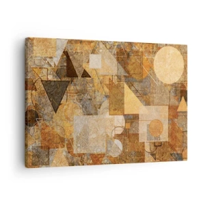 Cuadro sobre lienzo - Impresión de Imagen - Figuras geométricas abstractas en tonos cálidos. - 70x50cm - Estudio cubista en bronce - Decoración de pared moderna para salón y dormitorio ARTTOR