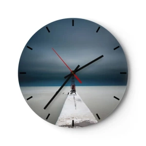 Reloj de pared - Reloj de vidrio - Un puente minimalista que conduce al faro frente al mar. - 30x30cm - Encuentro con la inmensidad - Decoración de pared moderna para salón, cocina y dormitorio ARTTOR