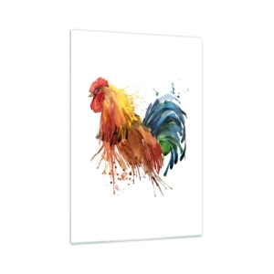 Cuadro sobre vidrio - Impresiones sobre Vidrio - Gallo colorido en estilo acuarela - 70x100cm - Un manto real, un orgullo real - Decoración de pared moderna para salón y dormitorio ARTTOR