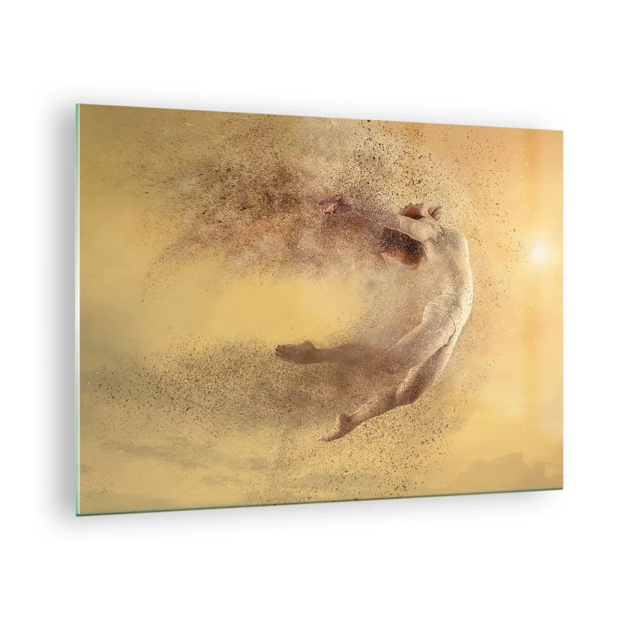 Cuadro sobre vidrio - Impresiones sobre Vidrio - Una bailarina en una composición dinámica sobre un fondo dorado. - 70x50cm - En una exaltación danzante - Decoración de pared moderna para salón y dormitorio ARTTOR
