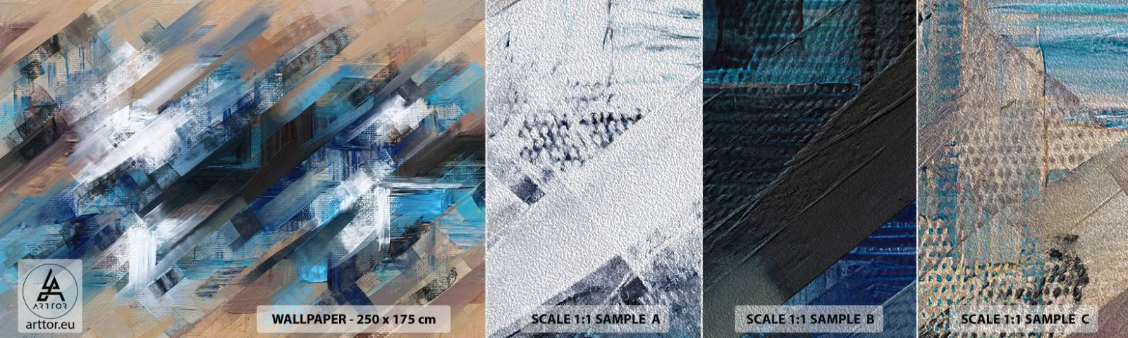 Muestra de fotomural Premium Sand - En una inclinación azul - Pedazo, Abstracción, pinturas - 100x30 cm