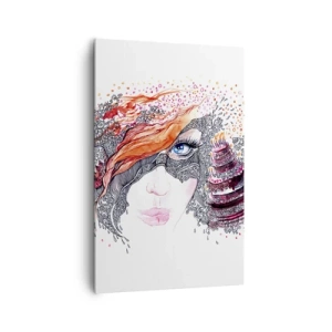 Cuadro sobre lienzo - Impresión de Imagen - Retrato artístico de una mujer con detalles y acento rojo. - 80x120cm - Con ella cada día es una fiesta - Decoración de pared moderna para salón y dormitorio ARTTOR