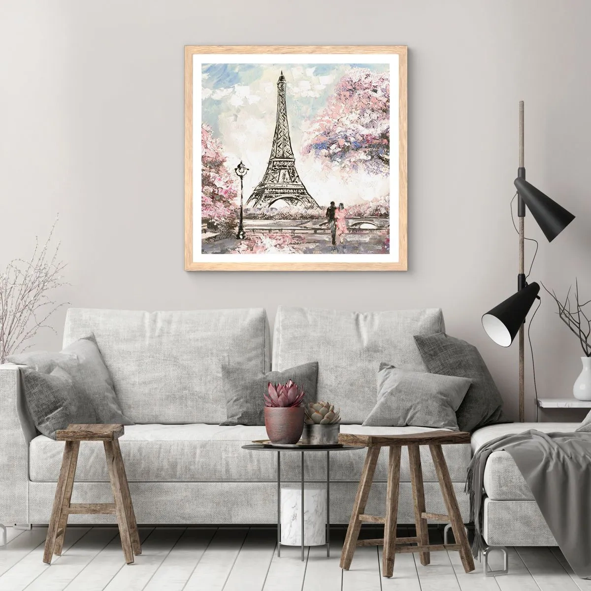 Póster en marco roble claro - Un paseo por París en abril - 50x50 cm