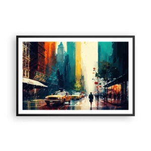 Póster en marco negro - Nueva York - hasta la lluvia es colorida - 91x61 cm