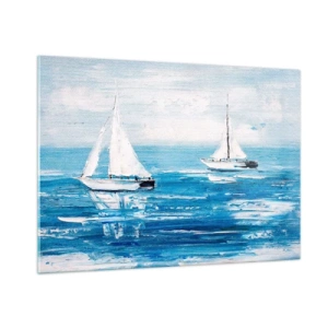 Cuadro sobre vidrio - Impresiones sobre Vidrio - Dos veleros blancos en un mar azul tranquilo - 100x70cm - Con un amigo a tu lado - Decoración de pared moderna para salón y dormitorio ARTTOR