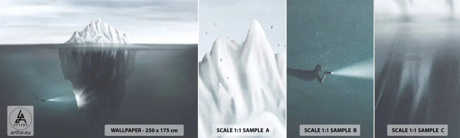 Muestra De Fotomural Standard Eco - Misterio submarino - Iceberg, glaciar, Buzo - 100x30 cm