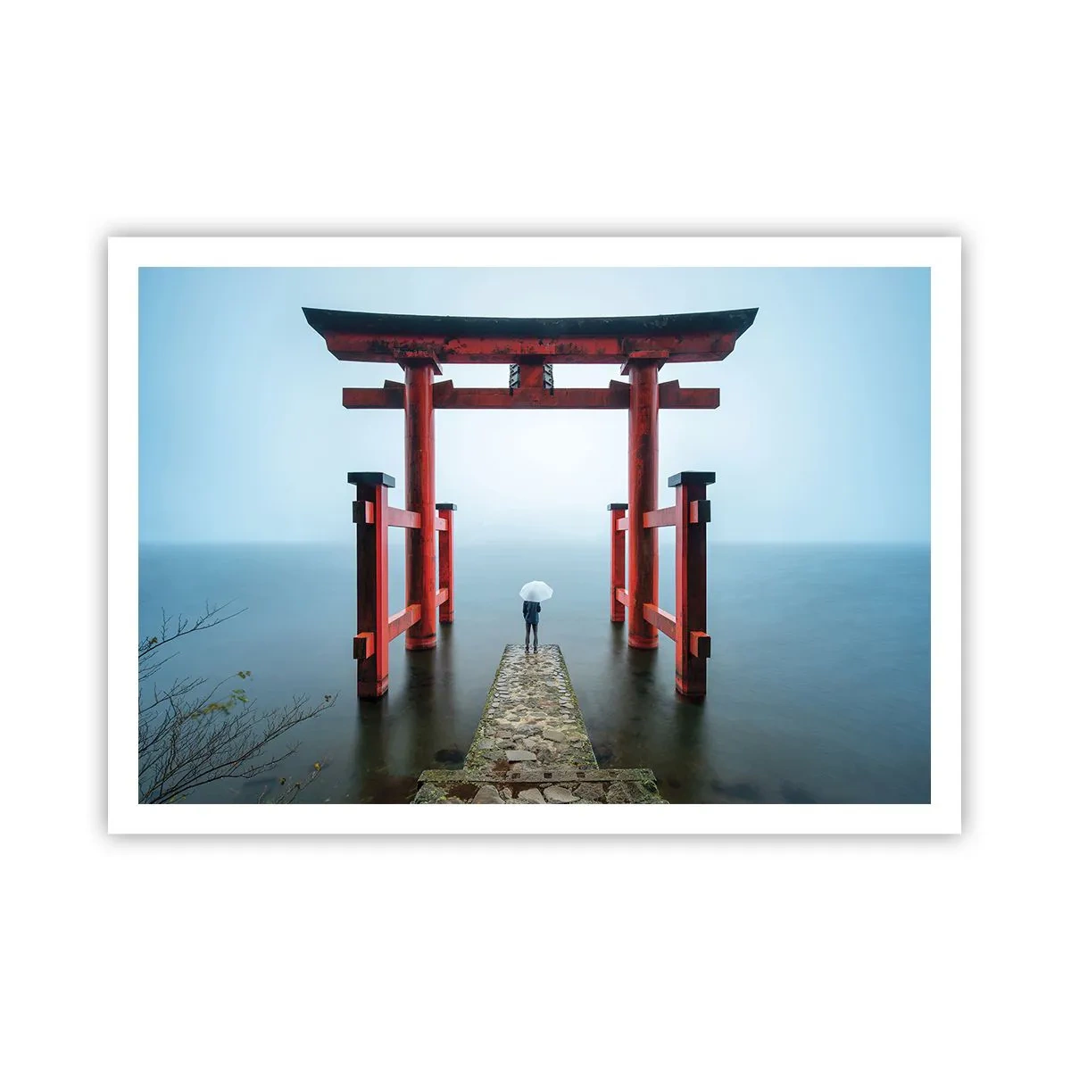 Póster - Una puerta torii con vistas a un lago tranquilo en Japón - 100x70cm - Ensueño japonés - Decoración de pared moderna para salón y dormitorio ARTTOR