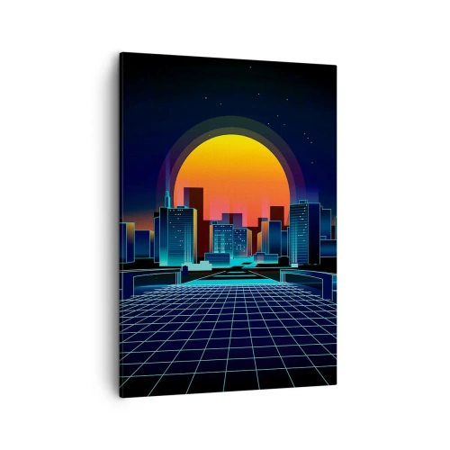 Cuadro sobre lienzo - Impresión de Imagen - Horizonte urbano futurista de estilo neón - 50x70cm - ¿Todavía deseas volver a la realidad? - Decoración de pared moderna para salón y dormitorio ARTTOR