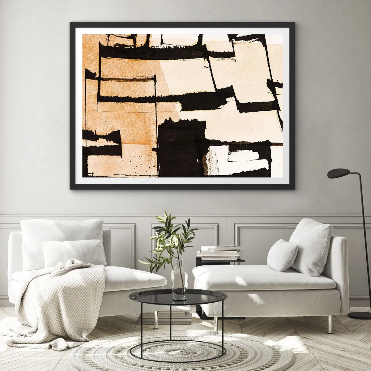 Póster en marco negro - Patrones geométricos en tonos marrones y beige. - 70x50cm - Aun así hay orden - Decoración de pared moderna para salón y dormitorio ARTTOR