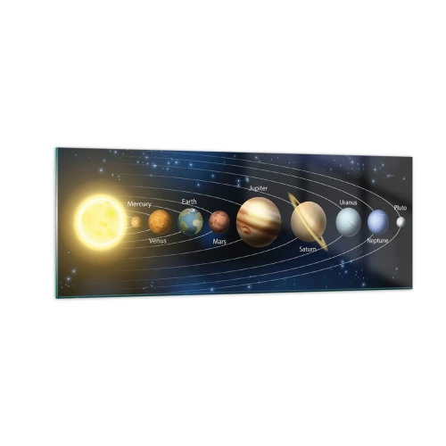 Cuadro sobre vidrio - Impresiones sobre Vidrio - Diagrama del sistema solar con planetas y el sol. - 140x50cm - Uno de diez - Decoración de pared moderna para salón y dormitorio ARTTOR