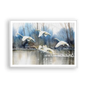 Póster en marco blanco - Como en un cuento de cisnes salvajes - 100x70 cm