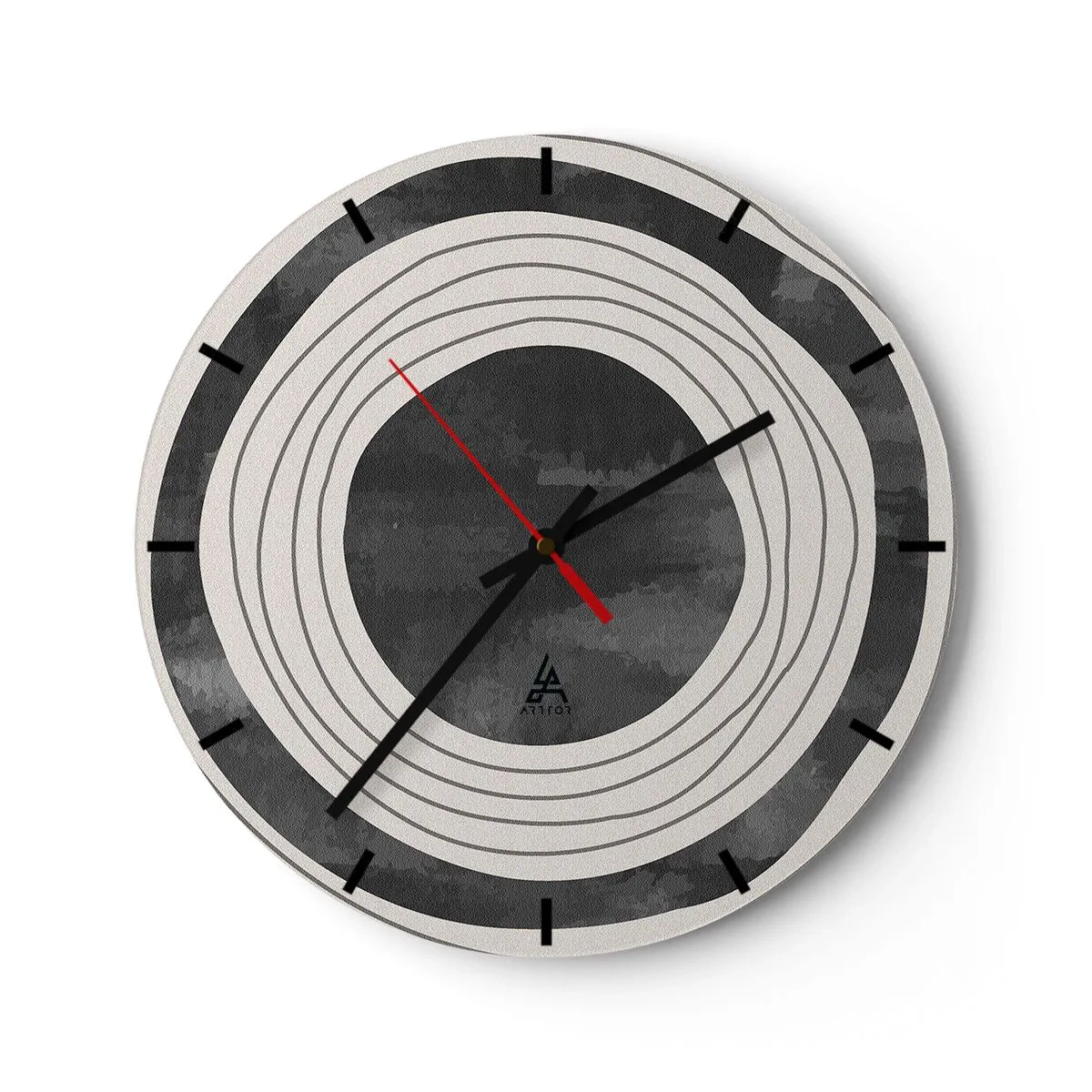 Reloj de pared - Reloj de vidrio - Círculos concéntricos en tonos de gris y negro. - 30x30cm - En el centro mismo - Decoración de pared moderna para salón, cocina y dormitorio ARTTOR