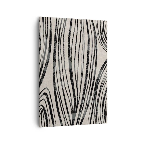 Cuadro sobre lienzo - Impresión de Imagen - Ondas abstractas en tonos blanco y negro - 70x100cm - Salpicadura de líneas - Decoración de pared moderna para salón y dormitorio ARTTOR