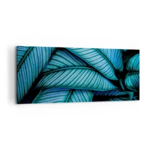 Cuadro sobre lienzo - Impresión de Imagen - Una toma de primer plano de hojas turquesas con vívidos detalles. - 120x50cm - Líneas de vida - Decoración de pared moderna para salón y dormitorio ARTTOR