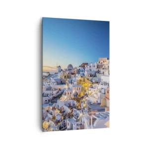 Cuadro sobre lienzo - Impresión de Imagen - Vista de una ciudad griega al atardecer - 80x120cm - La esencia de lo griego - Decoración de pared moderna para salón y dormitorio ARTTOR