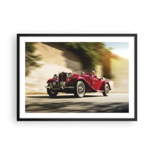 Póster en marco negro - Coche clásico rojo en movimiento en una calle soleada - 70x50cm - Hermosa pieza de museo - Decoración de pared moderna para salón y dormitorio ARTTOR