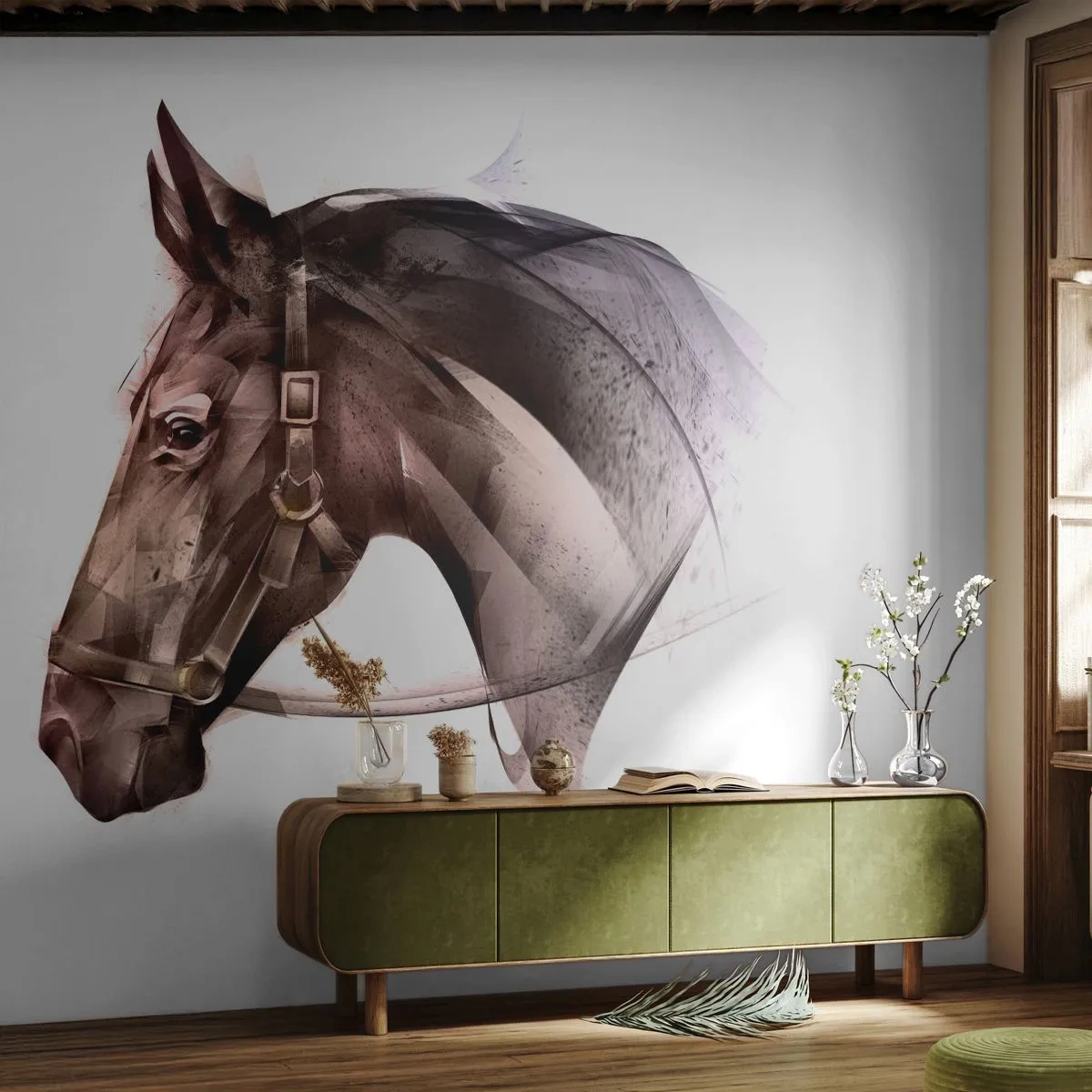 Fotomural Premium Sand - Elegancia - animales, Cabeza de caballo, Caballo - 100x70 cm
