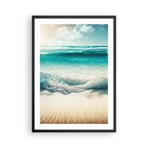 Póster en marco negro - Olas turquesas rompiendo en la arena dorada de la playa. - 50x70cm - Calma oceánica - Decoración de pared moderna para salón y dormitorio ARTTOR