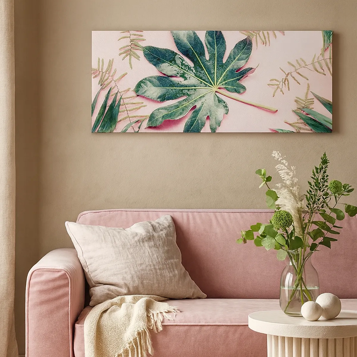 Cuadro sobre lienzo - Impresión de Imagen - Estudio de vegetación sobre fondo rosa - 30x30 cm