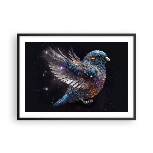 Póster en marco negro - Un gorrión de estilo espacial con brillo de diamante. - 70x50cm - Gorrión de diamante - Decoración de pared moderna para salón y dormitorio ARTTOR