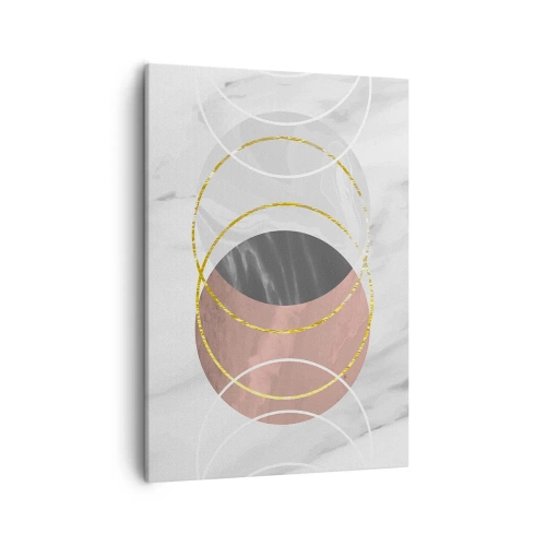 Cuadro sobre lienzo - Impresión de Imagen - Composición geométrica abstracta con círculos y detalles metálicos. - 50x70cm - Música de las esferas - Decoración de pared moderna para salón y dormitorio ARTTOR