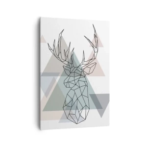 Cuadro sobre lienzo - Impresión de Imagen - Ciervo geométrico sobre un fondo de triángulos pastel. - 70x100cm - En un bosque geométrico - Decoración de pared moderna para salón y dormitorio ARTTOR
